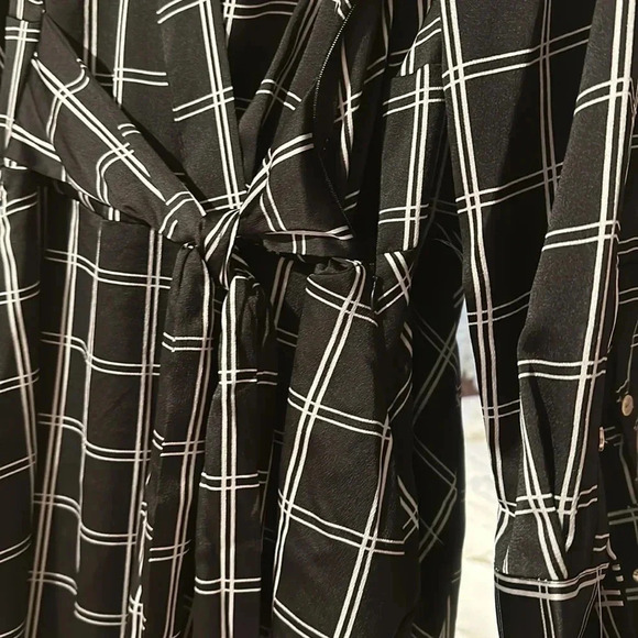 Tahari ASL Women's Long Sleeve Surplus Windowpane Tie Waist Shirt Dress - Picture 6 of 7